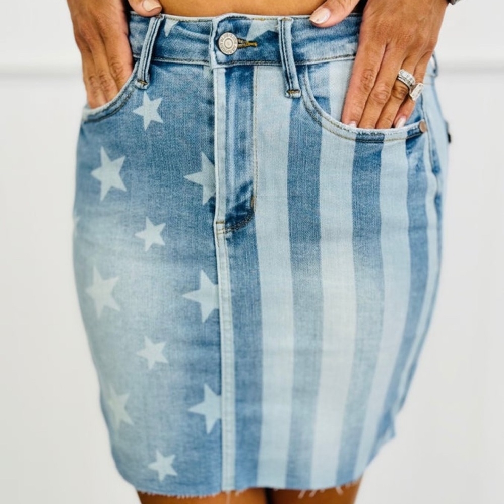 NWT Judy Blue 2XL Denim Skirt | Star & Stripe Flag Print | 4th of July Ready